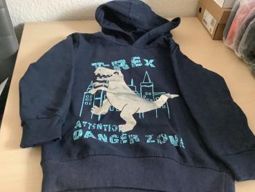 Kinder Kapuzenpulli "T-Rex Attention Danger Zone" navy mit Dinosaurier-Motiv Größe 122