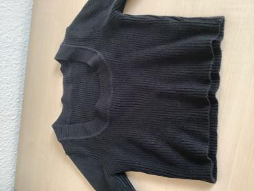 Damen-Schwarzer Rippstrick-Pullover mit weitem Schnitt
