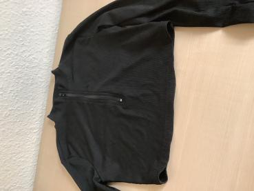 Damen-Schwarzes Langarmshirt mit Reißverschluss