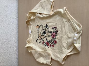 Gelbes Babybody mit Tiermotiv und Blumen, Größe 3-6Monate