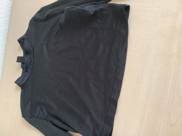 Damen-Schwarzes Langarmshirt mit Rundhalsausschnitt