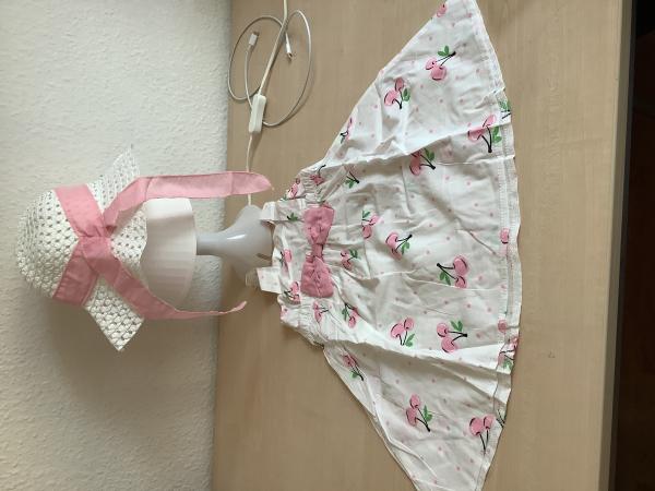 Mädchenkleid mit Kirschen-Muster und Sonnenhut,Größe 2-3Jahre, nu