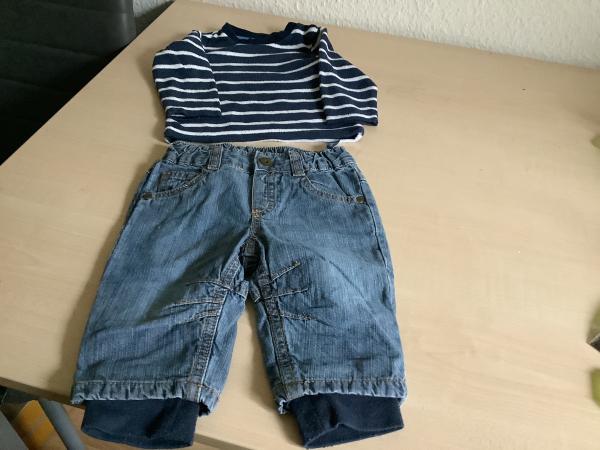 Gestreiftes Babyset mit Jeanshose und Sweatshirt Größe 62